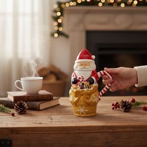 Santa/Toy Bag Mug 2-Pc Temp-tations Presentable Ovenware Red/Tan EUC